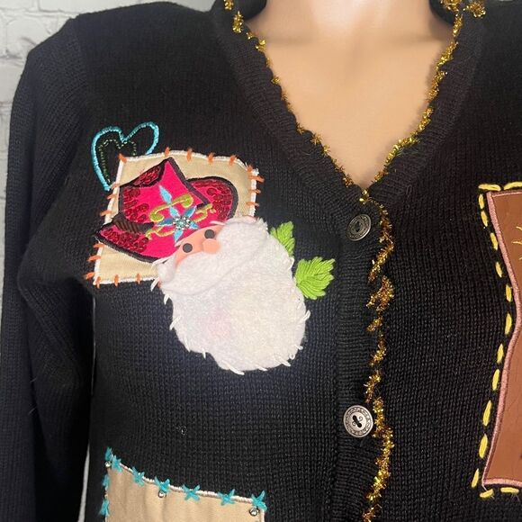 Ugly Holiday Country Christmas Sweater - Custom Embellishments - Cardigan -Small - Picture 2 of 9
